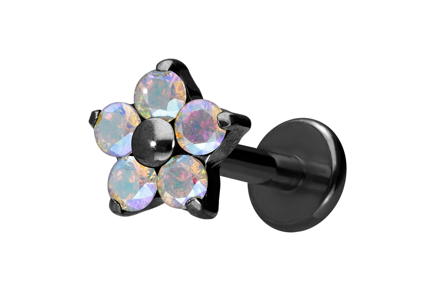 Titan Labret Piercing mit Innengewinde KRISTALLBLUME